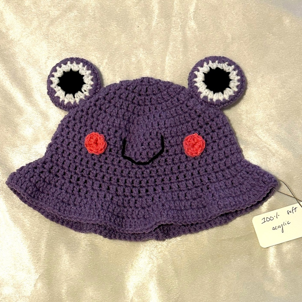 Handmade crochet purple froggy bucket hat